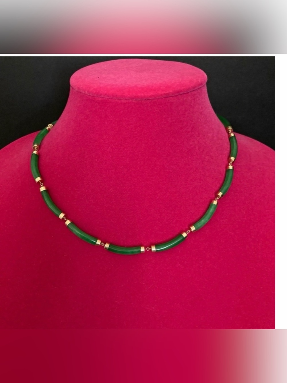 14K Yellow Gold Genuine Green Jade Bar Necklace | New without Tags